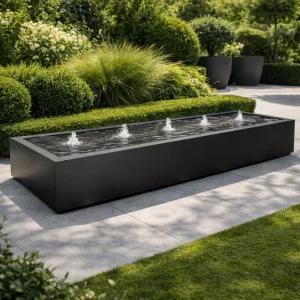 Langwerpige aluminium watertafel met fonteinen 400x100x40cm 103kg - Gitzwart (RAL 9005)